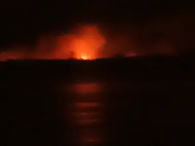 Fogo alto consome vegetação na região do Paraguai Mirim