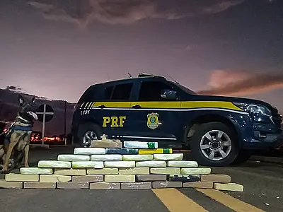 PRF apreende 35 kg de pasta base em caminhão com mudança de Corumbá