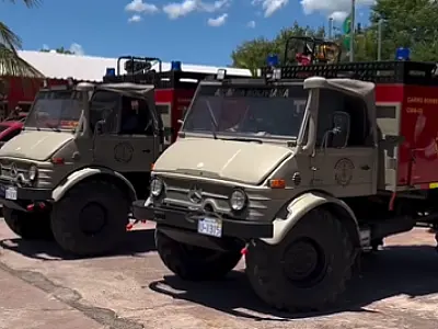 Brigada Boliviana apresenta novas viaturas de combate a incêndio aos Bombeiros de Corumbá