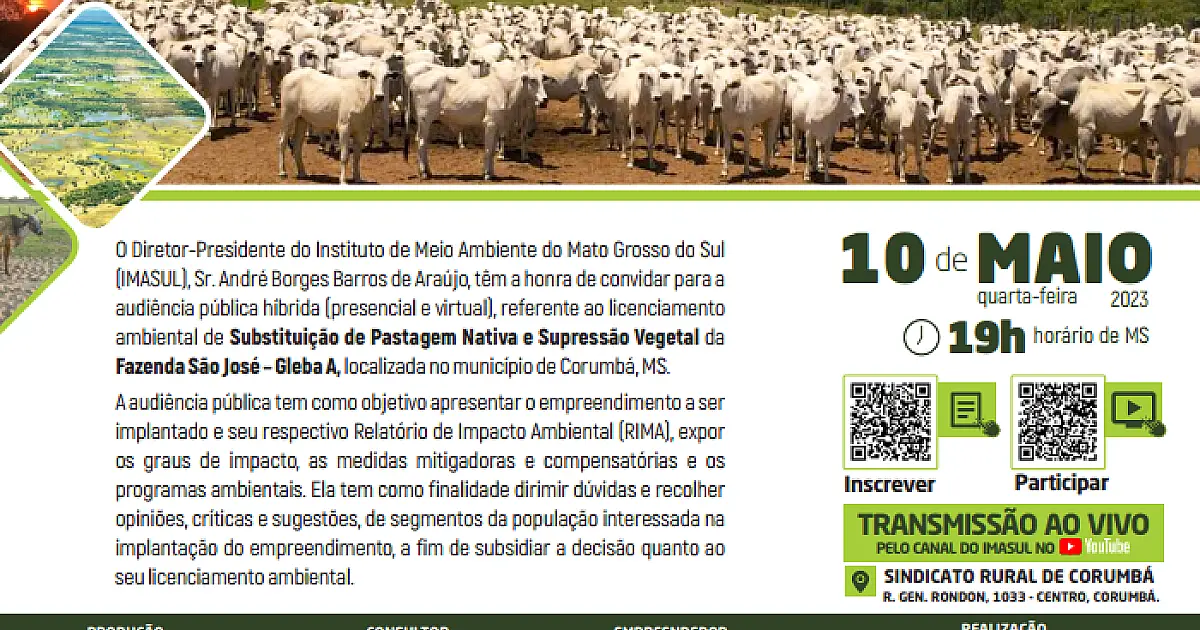 Edital de convocação de Licenciamento Ambiental da Fazenda São José Gleba A.
