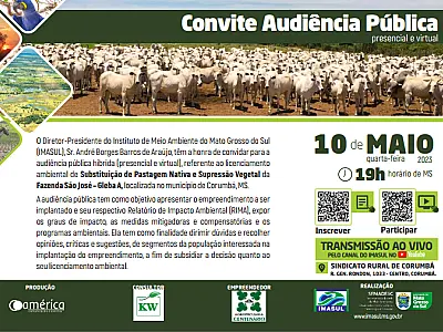 Edital de convocação de Licenciamento Ambiental da Fazenda São José Gleba A.