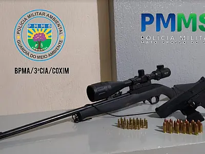 Caçador é preso por porte ilegal de rifle com luneta, pistola 9mm e munições