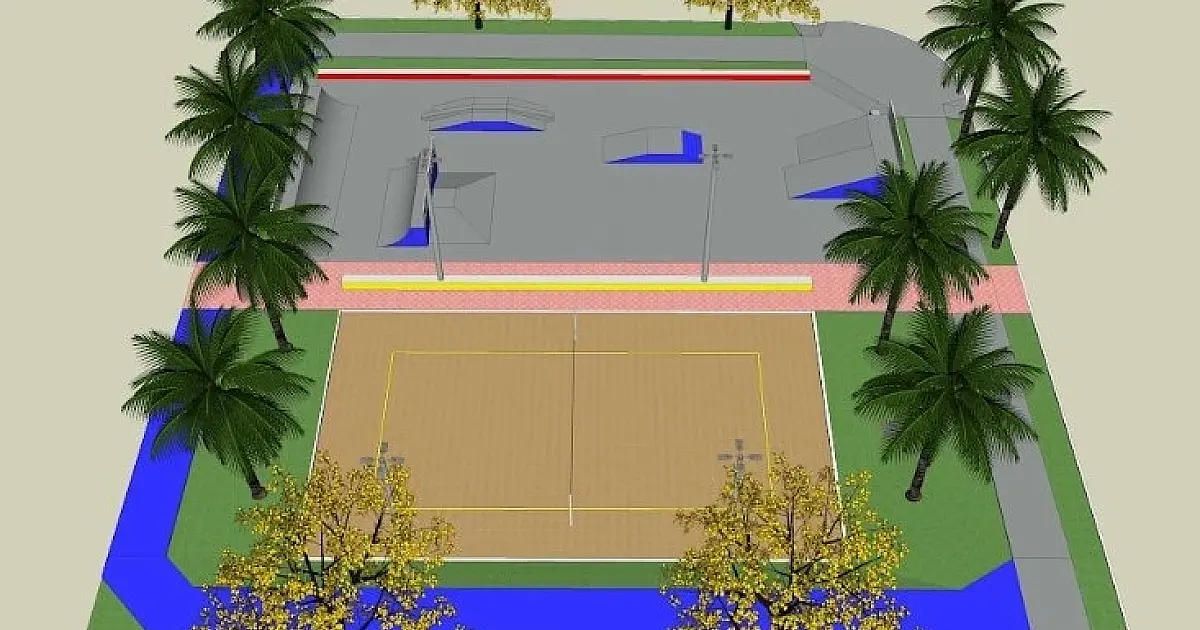 Projeto para pista de skate, quadra de vôlei de areia e pista de caminhada é finalizado em Ladário