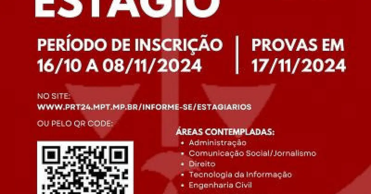 Estágio MPT-MS: Administração, Direito, Engenharia Civil, Jornalismo e Tecnologia da Informação
