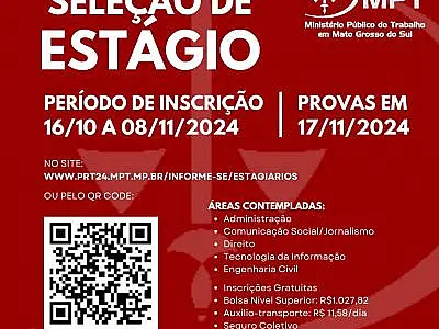 Estágio MPT-MS: Administração, Direito, Engenharia Civil, Jornalismo e Tecnologia da Informação
