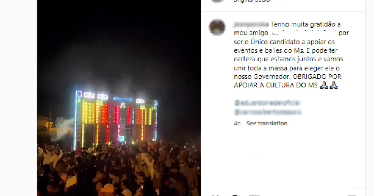 Justiça Eleitoral determina exclusão de propaganda eleitoral em baile funk de Corumbá