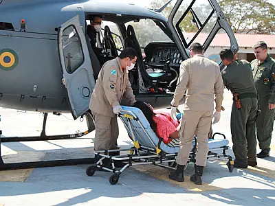 Mulher é resgatada de helicóptero sem o movimento das pernas no Paiaguás