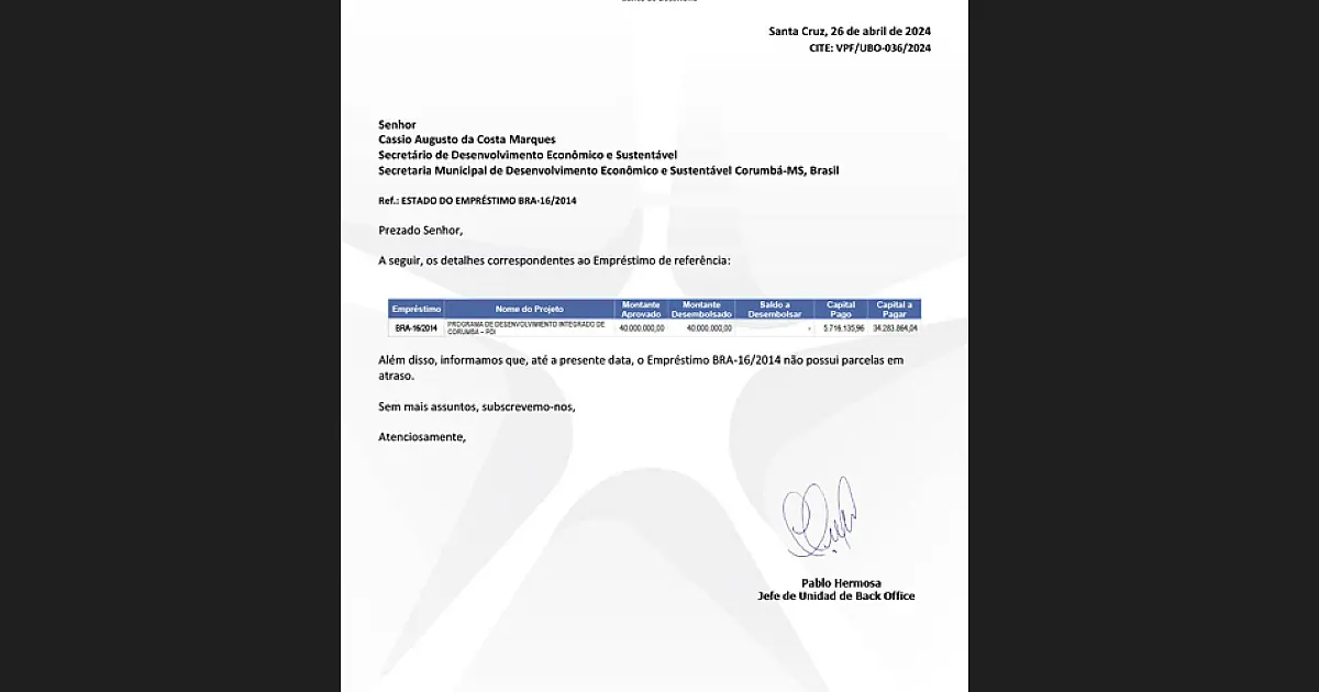 Município apresenta documento que prova estar em dia com o FONPLATA