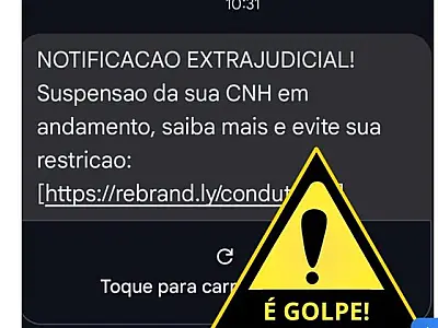 SMS com notificação extrajudicial de suspensão de CNH em nome do Detran-MS é golpe