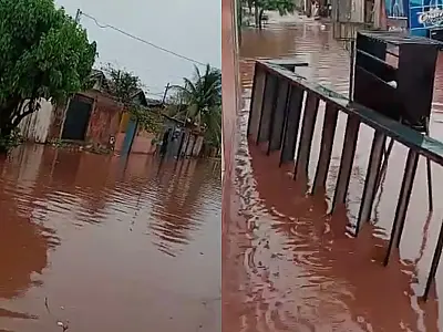 Chuva alaga bairro e invade residências no Loteamento Pantanal