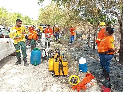 Brigadistas comunitários controlam o fogo na APA Baía Negra