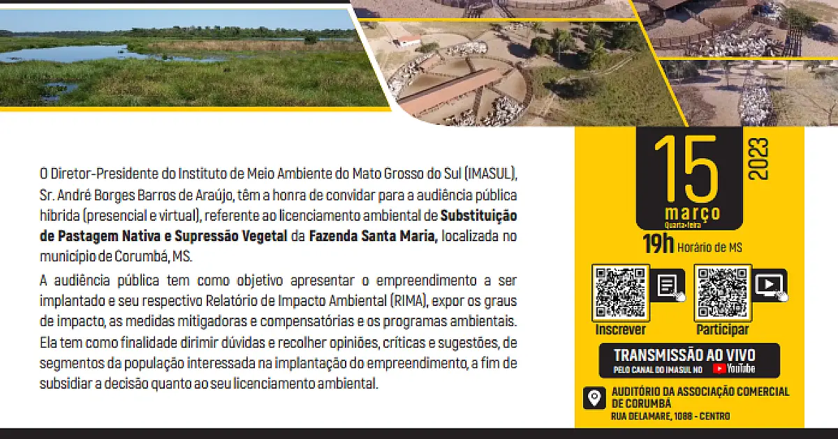 Edital de Convocação para Audiência Pública de Licenciamento Ambiental da Fazenda Santa Maria