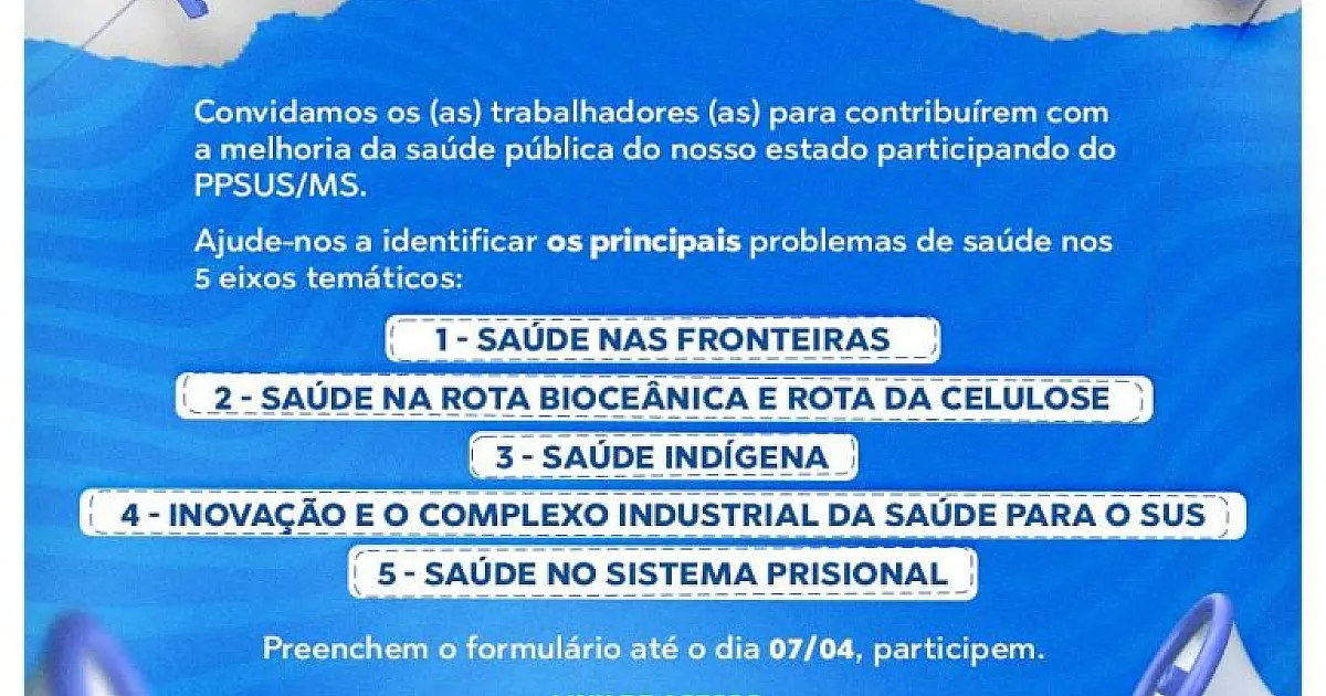Profissionais tem até 07 de abril para contribuir com o Programa de Pesquisa do SUS