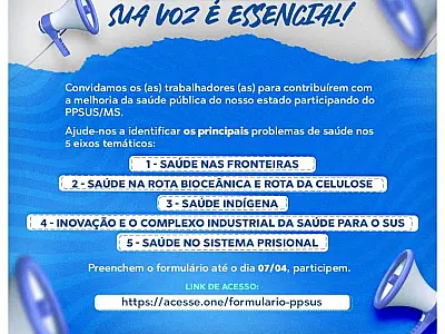 Profissionais tem até 07 de abril para contribuir com o Programa de Pesquisa do SUS