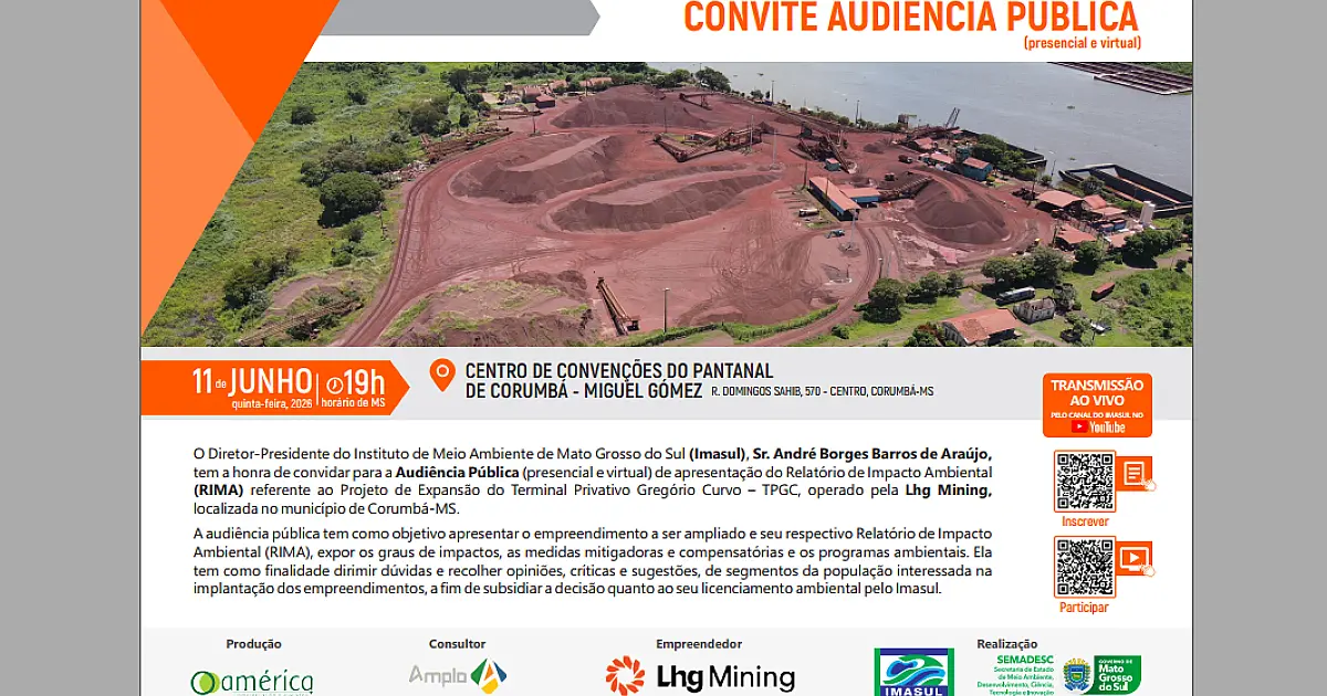 Edital de Convocação para Audiência Pública de apresentação do RIMA de Expansão do Terminal Privativo Gregório Curvo da Lhg Mining