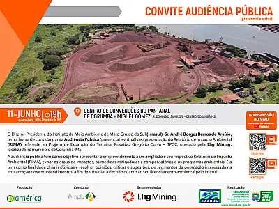 Edital de Convocação para Audiência Pública de apresentação do RIMA de Expansão do Terminal Privativo Gregório Curvo da Lhg Mining