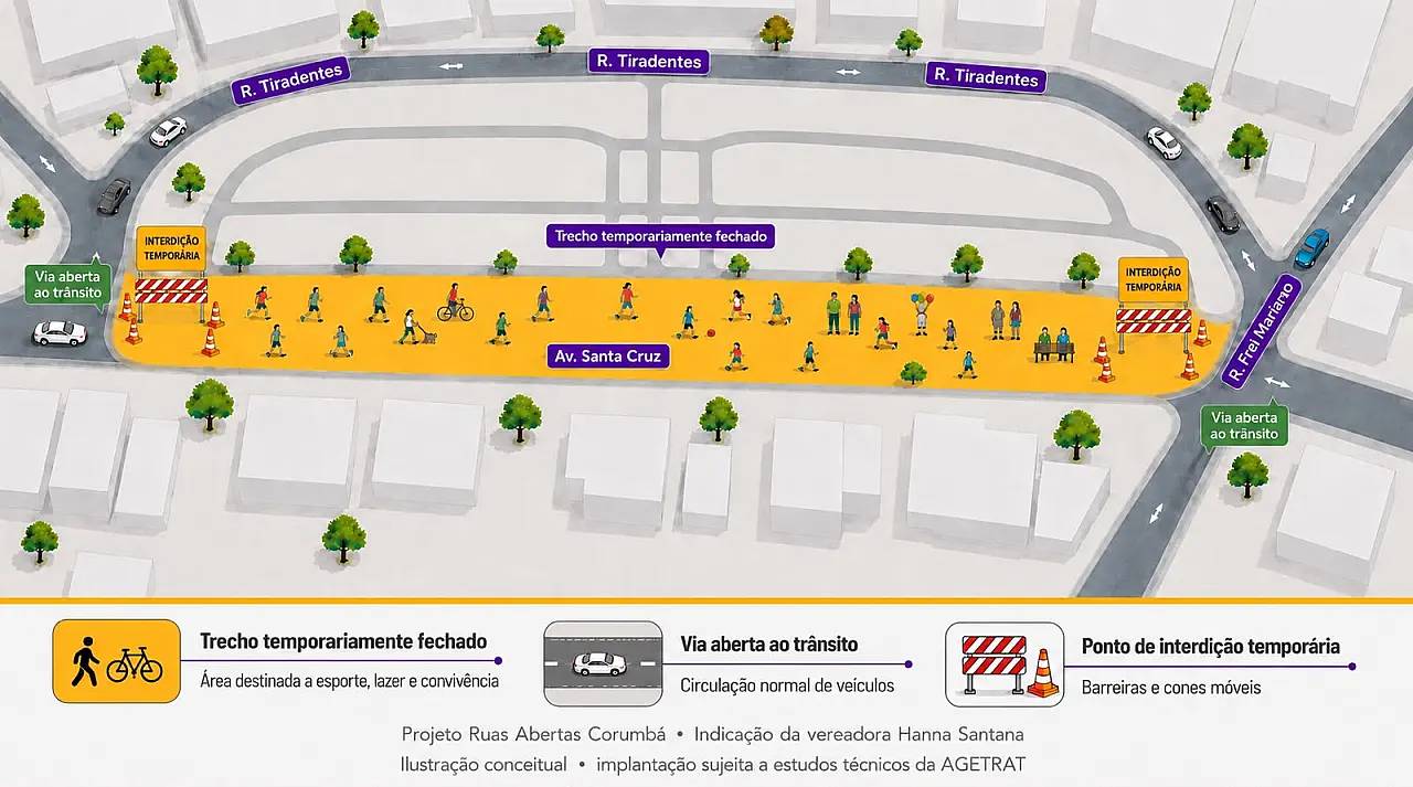 Projeto prevê fechar rua para lazer aos fins de semana em Corumbá