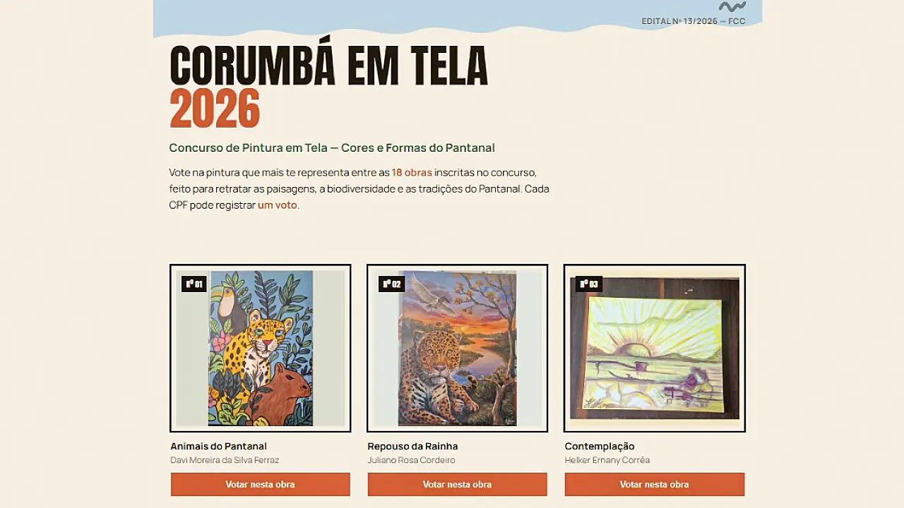 "Corumbá em Tela 2026" abre votação popular para escolha das melhores obras