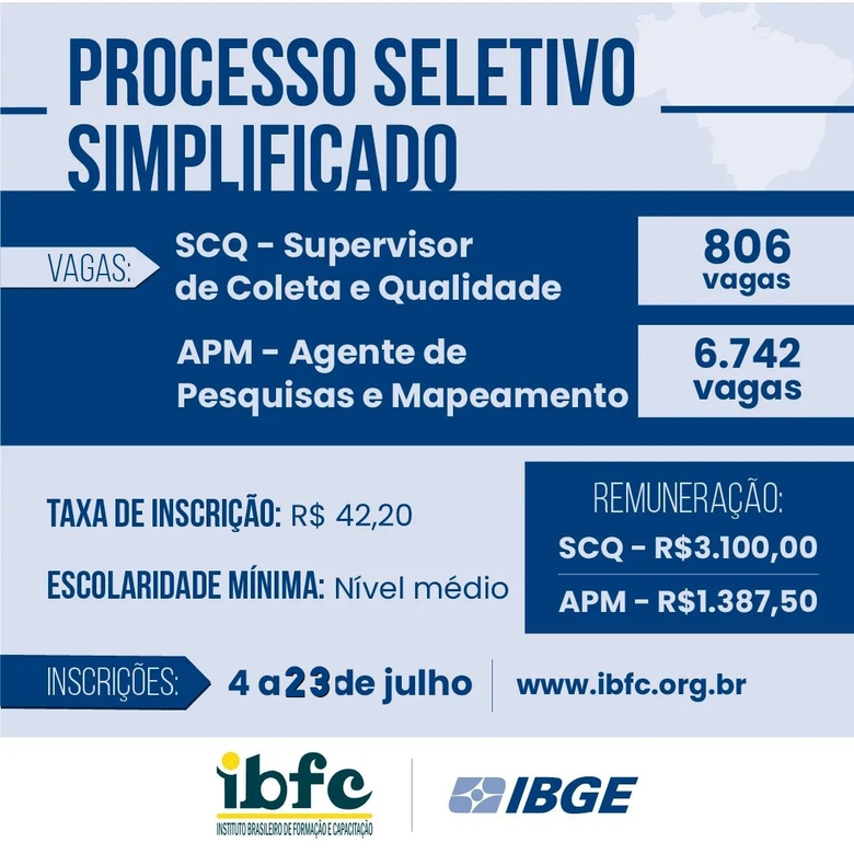 IBGE prorroga at 23 de julho as inscri es para processo seletivo