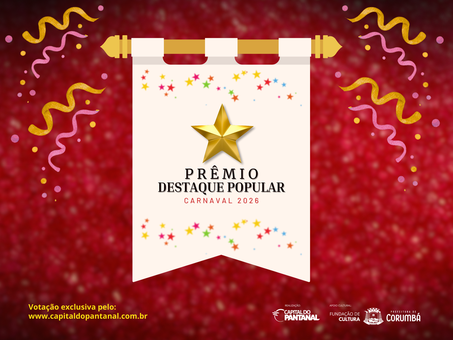 Estandarte do Prêmio Destaque Popular Carnaval 2026 de Corumbá. 