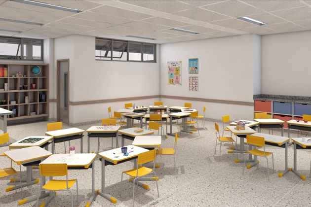 Projeto arquitetônico de uma das salas de aula.